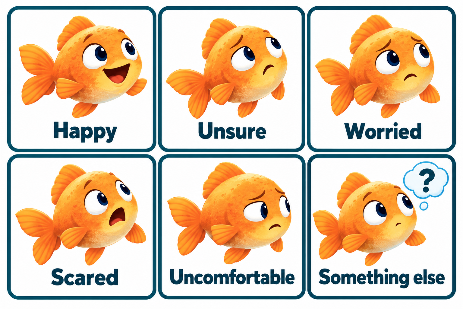 Bobby shows happy, unsure, worried, scared, uncomfortable and something else