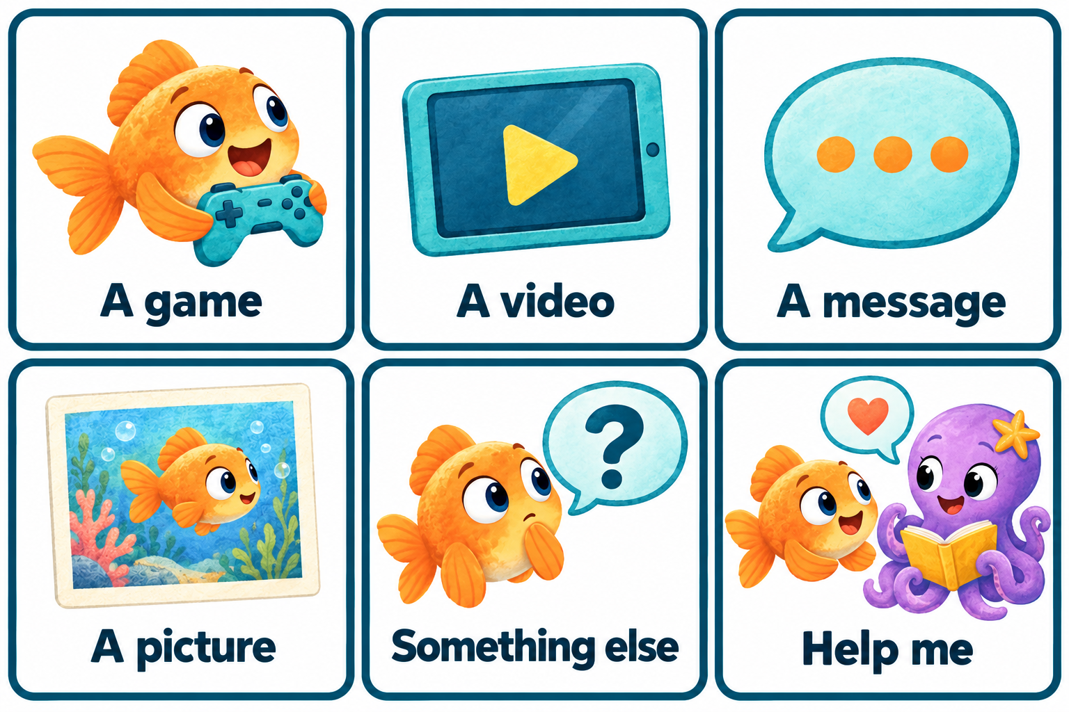 Illustrated game, video, message, picture, something else and Bobby asking the octopus for help