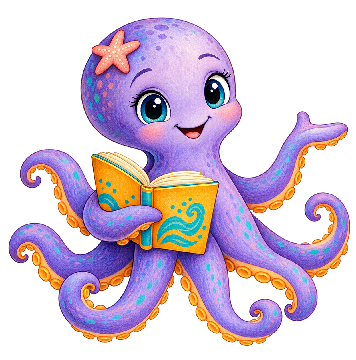 The helpful octopus guide welcomes you with a golden storybook