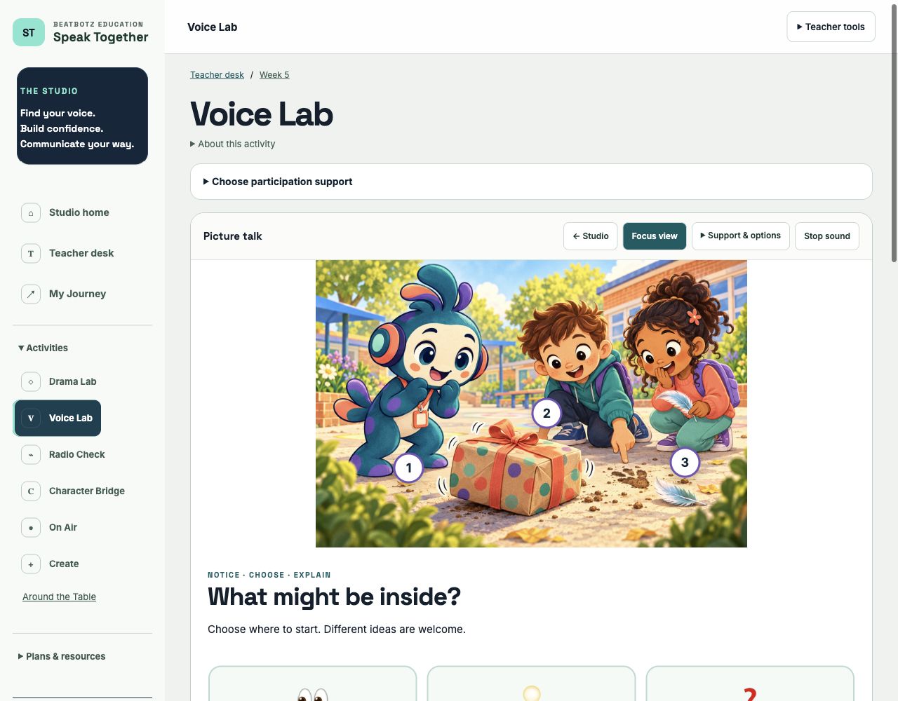 Working Studio screen for week 5: Build Your Idea